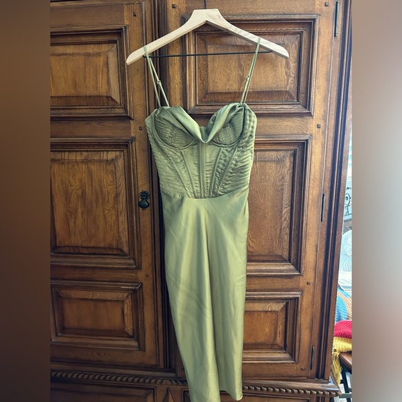 House of CB Myrna Olive Corset Slip Dress Size 5 - Picture 2 of 8